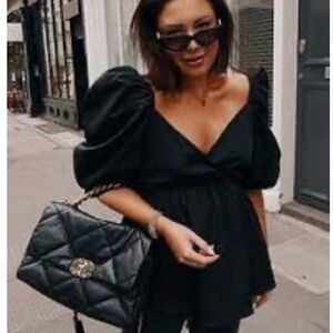 Stylish navy & polka dot Puff Sleeve Top